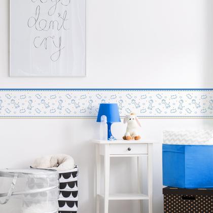 Imagem de Faixa Decorativa Infantil Girafa e Hipopótamo Azul 12mx15cm