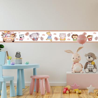 Imagem de Faixa Decorativa Papel Parede Infantil Animais Carro