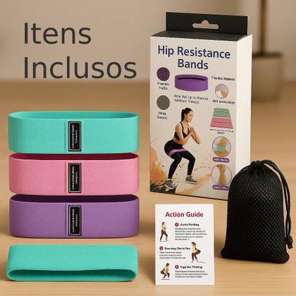 Imagem de Faixa Elástica Hip Band Kit 3 Unidades Treino em Casa Glúteo e Pernas Unissex Pilates Yoga Academia TheraBand Super Macia e Confortavel