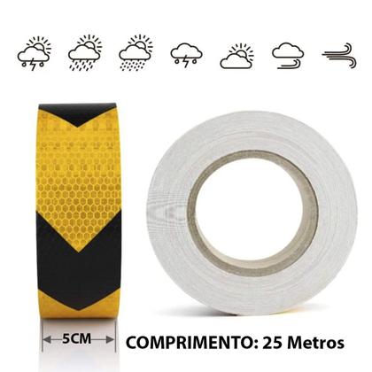 Imagem de Faixa Refletiva Segurança 25 Metros Amarelo Fluorescente Seta Sinalizaçao Transito Obra Caminhao Onibus Via Publica Estrada Evita Acidente