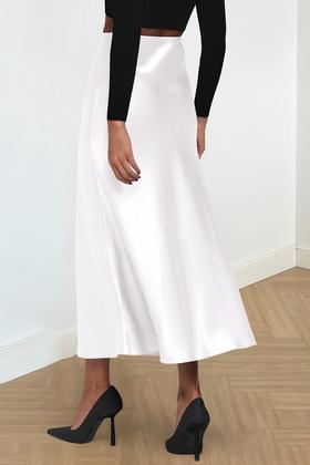 Imagem de Falda PRETTYGARDEN Satinada Midi de Cintura Alta Elegante Blanca XL
