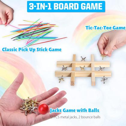 Imagem de Family Games TriMagic 3 em 1 Jacks Game com bola, Pick Up Sticks