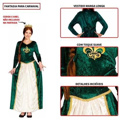 Imagem de Fantasia Adulta Feminina de Luxo Vestido Princesa Medieval Longo Verde 