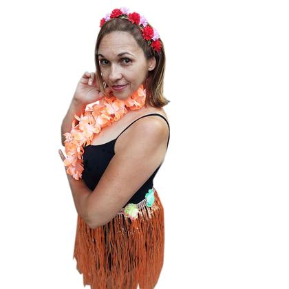 Imagem de Fantasia Adulto Havaiana Festa Temática Tropical Luau Carnaval Hawaiana: Saia + Colar + 2 Tiaras Flores Cores Sortidas