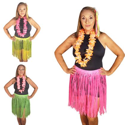 Imagem de Fantasia Adulto Havaiana Festa Temática Tropical Luau Carnaval: Kit Neon Sortido 3 Produtos