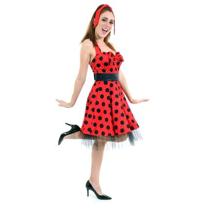 Imagem de Fantasia Anos 60 Vestido Vermelho Adulto - Carnaval