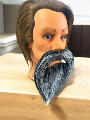 Imagem de Fantasia Barba Falsa Grisalha Cinza Rei/ Mago longa Pelúcia