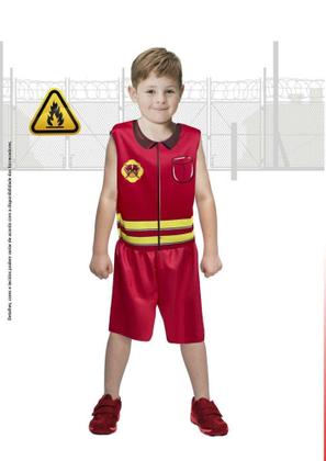 Imagem de Fantasia Bombeiro Infantil Menino Roupa Carnaval Festa Pop - Fantasias Super
