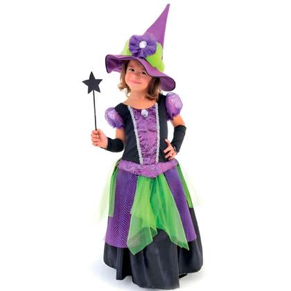 Imagem de Fantasia Bruxa Feiticeira Infantil de Halloween Com Luva e Chapéu