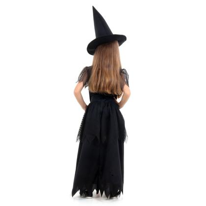 Imagem de Fantasia Bruxa Laranja Vestido Longo Infantil com Chapéu - Halloween
