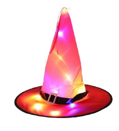 Imagem de Fantasia Bruxo Bruxa Mago C/ Chapéu Led Laranja e Capa Preta