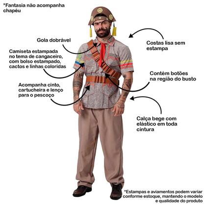 Imagem de Fantasia Cangaceiro Masculina Adulta Roupa Festa Junina