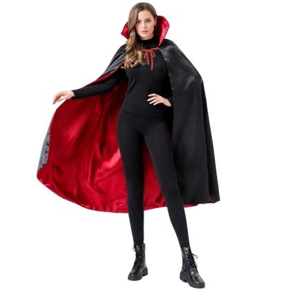 Imagem de Fantasia Capa Dracula Longa Halloween Vampiro Adulto Bruxa Bruxoi Halloween Terror Dia das Crianças Vilão Traje Duplo