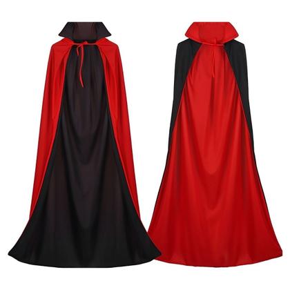 Imagem de Fantasia Capa Dracula Longa Halloween Vampiro Adulto Bruxa Bruxoi Halloween Terror Dia das Crianças Vilão Traje Duplo