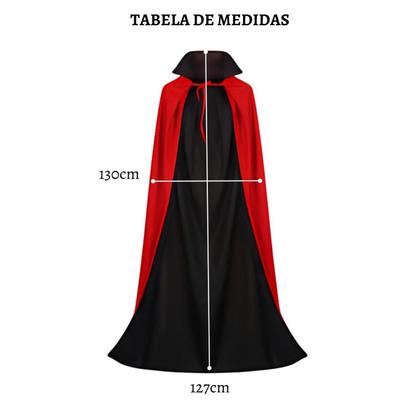 Imagem de Fantasia Capa Dracula Longa Halloween Vampiro Adulto Bruxa Bruxoi Halloween Terror Dia das Crianças Vilão Traje Duplo