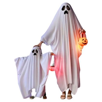 Imagem de Fantasia Capa Fantasma Infantil e Adulto Assombração Assustador Ghost Festa Halloween Dia das Bruxas Noites do Terror