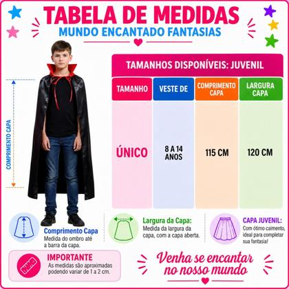 Imagem de Fantasia Capa Juvenil Vampiro Drácula - - Preto - G
