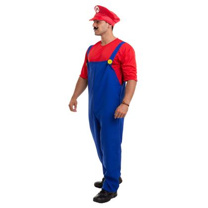 Imagem de Fantasia Carnaval Mario Bross Masculino Quepe Bigode Adulto