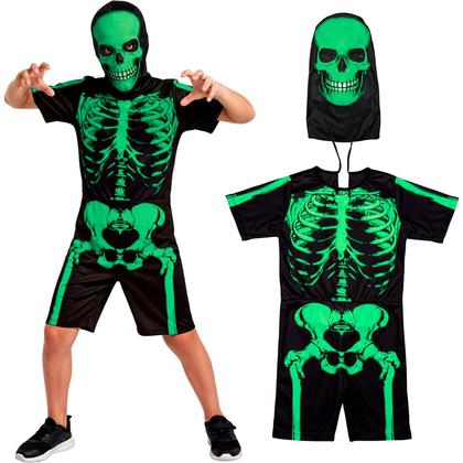 Imagem de Fantasia Caveira Infantil Menino de Halloween Macacão Raio X Curto com Máscara Esqueleto
