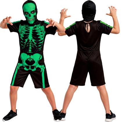 Imagem de Fantasia Caveira Infantil Menino de Halloween Macacão Raio X Curto com Máscara Esqueleto