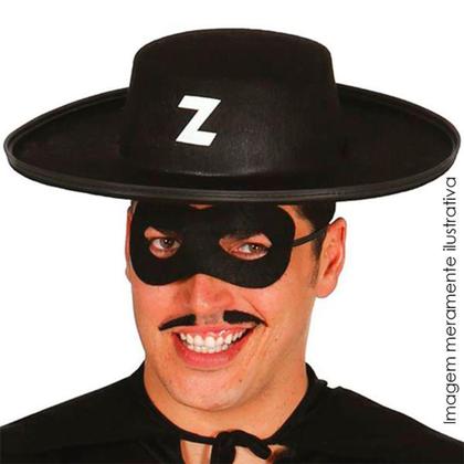 Imagem de Fantasia Chapéu Preto Zorro Feltro Cordão Regulagem Adulto - GabiJovi