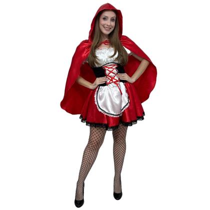 Imagem de Fantasia Chapeuzinho Vermelho Adulto Feminina Luxo com Meia