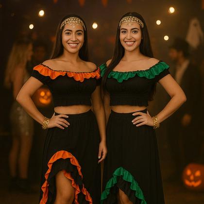 Imagem de Fantasia Cigana Adulto Feminina Conjunto Espanhola Dança do Ventre Dançarina Flamenco Bailarina Traje Festa Flamenca