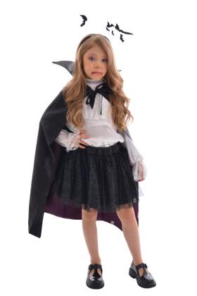 Imagem de Fantasia Conde Drácula Menina - Camisa Saia Capa Dentinhos