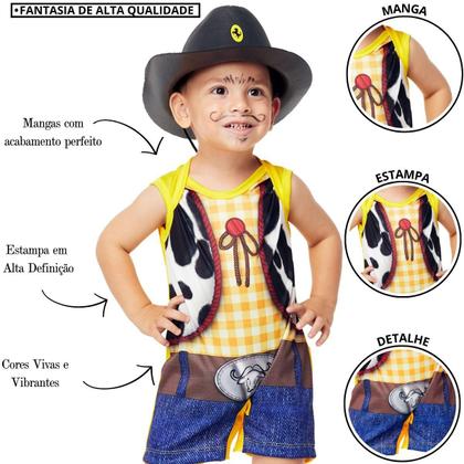 Imagem de Fantasia Cowboy Bebe Menino Roupa de Xerife Peão Aniversário e Festa Junina 3 a 18 meses