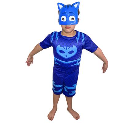 Imagem de Fantasia Curta Menino Gato Pj Masks Mascara De Plastico Enchimento