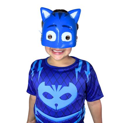 Imagem de Fantasia Curta Menino Gato Pj Masks Mascara De Plastico Enchimento