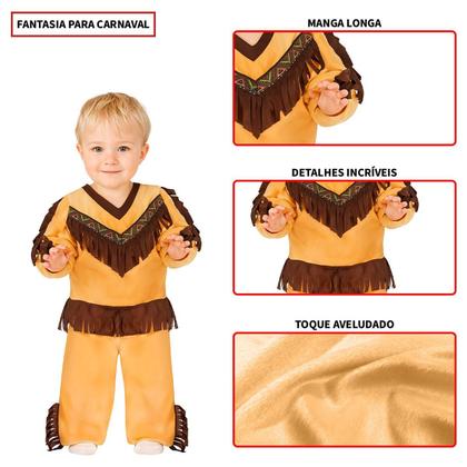 Imagem de Fantasia de Bebe Menino Roupa Índio Americano de Luxo Completa Carnaval Festas e Teatro