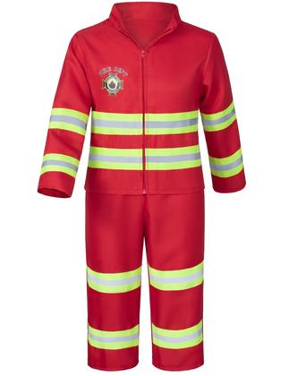 Imagem de Fantasia de bombeiro Bosvin Kids com acessórios vermelhos de 6 a 7 anos