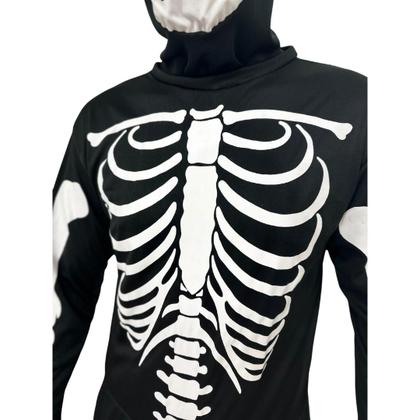Imagem de Fantasia de Caveira Macacão Adulto Luxo Completo Halloween