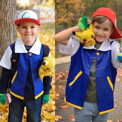 Imagem de Fantasia De Cosplay De Treinador Pokémon Azul Para Homens E Meninos, Conjunto De Luvas E Boné Para