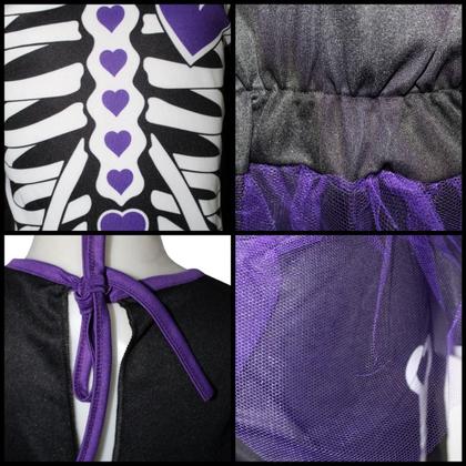 Imagem de Fantasia de Esqueleto Raio X para Meninas Infantil Macacão Caveira Com Saia pra Festa dia das Bruxas