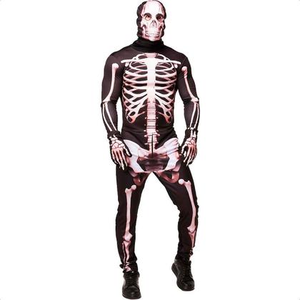 Imagem de Fantasia de Halloween Adulta Masculino Luxo Esqueleto Com Máscara e Luvas