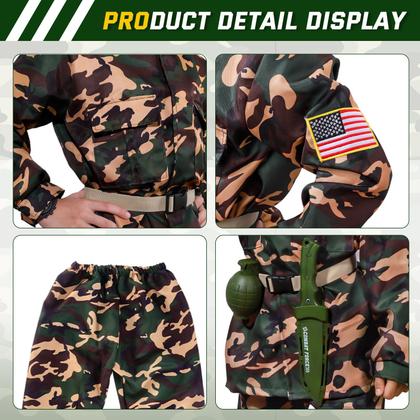 Imagem de Fantasia de Halloween NIPLOOOW Kids Army para meninos de 3 a 12 anos com brinquedos