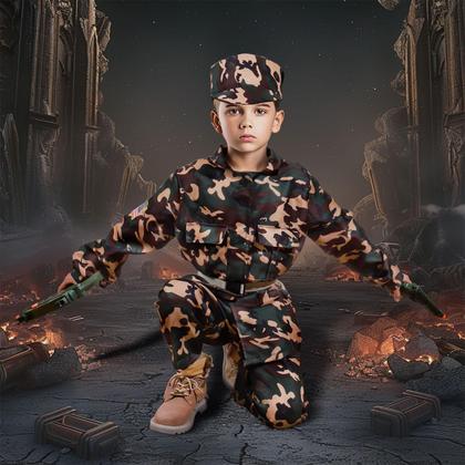 Imagem de Fantasia de Halloween NIPLOOOW Kids Army para meninos de 3 a 12 anos com brinquedos