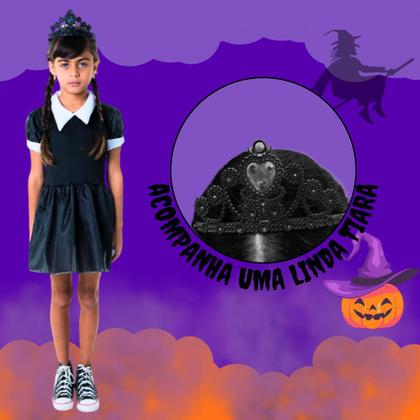 Imagem de Fantasia De Hallowen Princesa Bruxinha Com Acessório Tiara Menina Infantil Crianças Feminina Toymaster