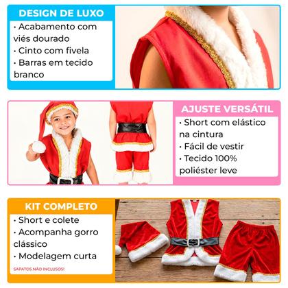 Imagem de Fantasia De Papai Noel Infantil Curta Luxo Com Gorro