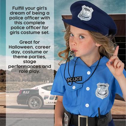 Imagem de Fantasia de policial infantil Morph para meninas  fantasia policial para meninas, policial feminina, fantasia de policial feminina, azul claro, 7 a 9 anos