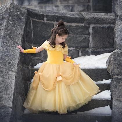 Imagem de Fantasia de princesa para meninas, vestido amarelo, festa, salão de Natal