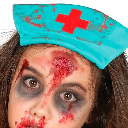Imagem de Fantasia de Terror Infantil de Halloween pra Meninas Enfermeira Assassina com Sangue Falso