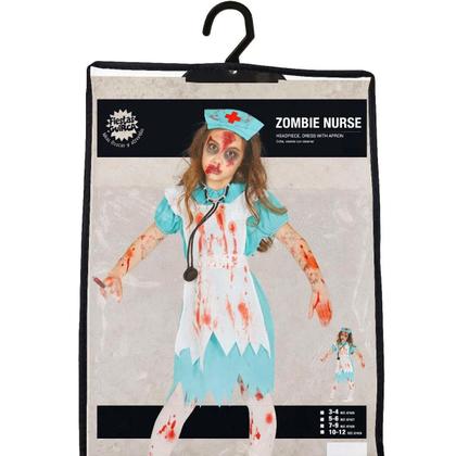 Imagem de Fantasia de Terror Infantil de Halloween pra Meninas Enfermeira Assassina com Sangue Falso