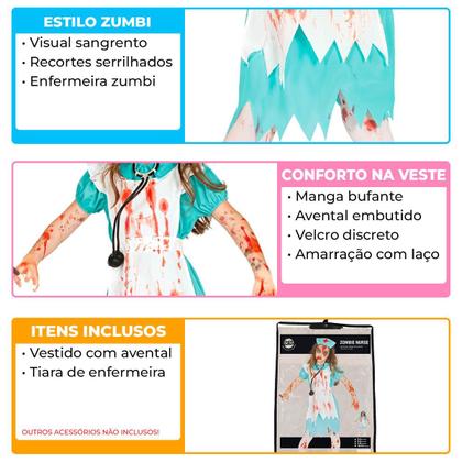 Imagem de Fantasia de Terror Infantil de Halloween pra Meninas Enfermeira Assassina com Sangue Falso
