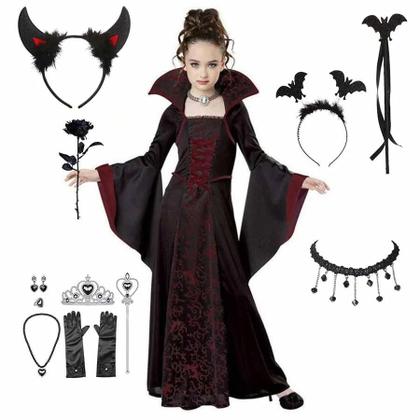 Imagem de Fantasia De Vampira Para Meninas, Vestido Longo Tutu, Traje Gótico De Carnaval Com Penas