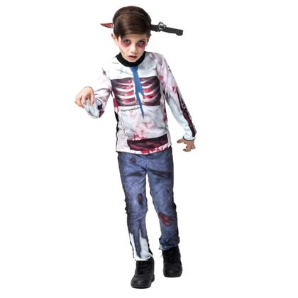 Imagem de Fantasia de Zumbi Infantil Luxo C/ Tiara Faca Morto Vivo Halloween