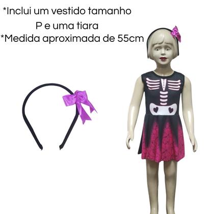 Imagem de Fantasia Esqueleto Feminina com Tiara Tamanho Sulamericana P