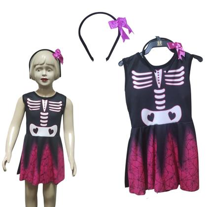 Imagem de Fantasia Esqueleto Feminina com Tiara Tamanho Sulamericana P